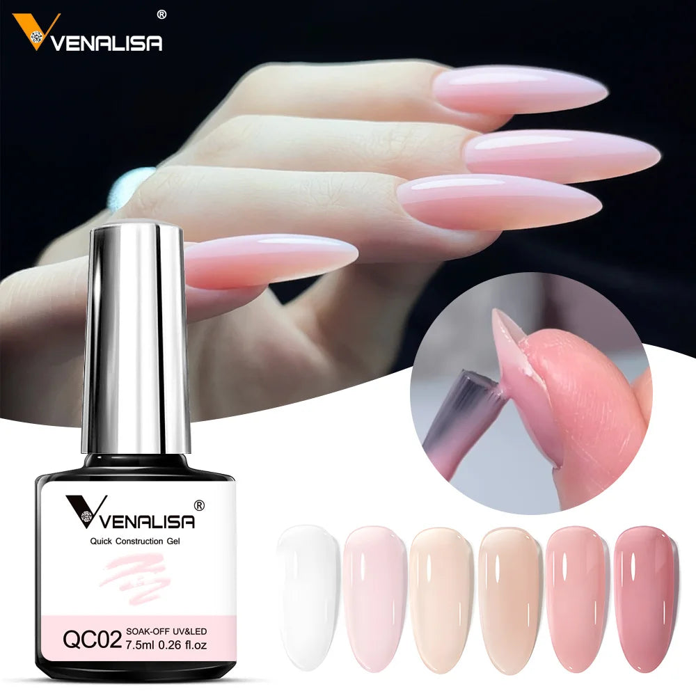 VENALISA - Gel de construcción rápida de 7,5 ml, semitransparente, gel fortalecedor para uñas, secado rápido, UV LED, color nude, rosa
