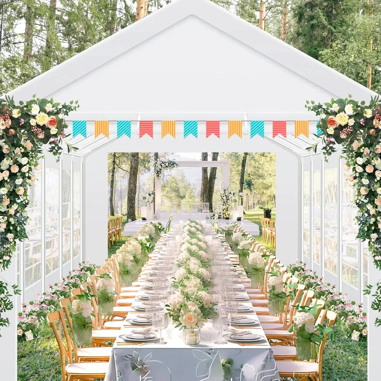 10 x 30 Canopy Tent Heavy Duty, 10x30 Party Tent with Removable Sidewalls & 4 Built-in Sandbags, Wedding Tent UV 50+,Waterproof - Lootquake