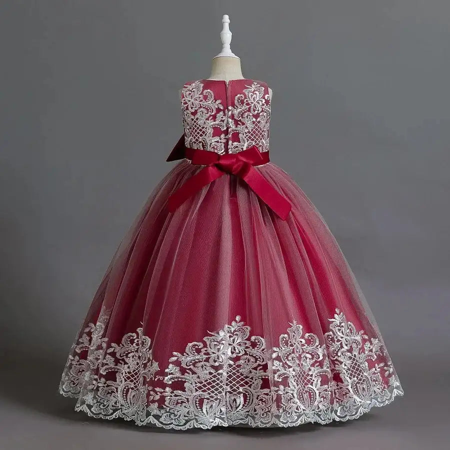 New Christmas Party Princess long dress children's dress children's gauze lace birthday party dinner ball big butterfly dress - Lootquake