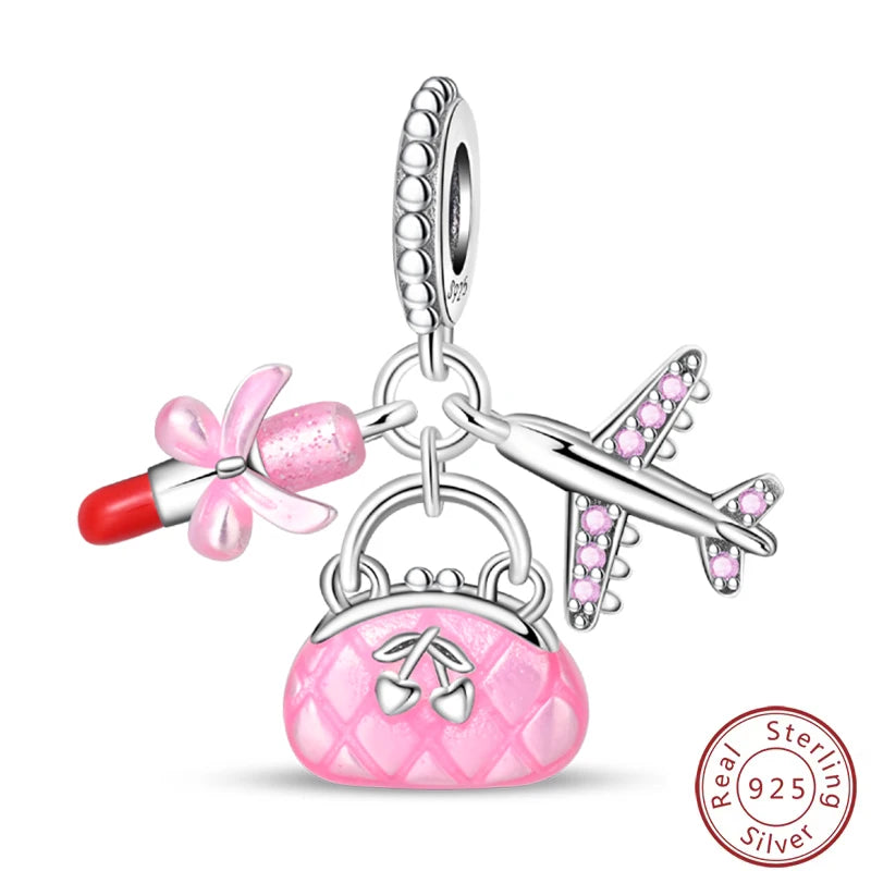 S925 Sterling Silver Princess Golf Hamster Camera Travel Three Piece Set Charms Beads 3mm DIY Fine Jewelry Making - Lootquake