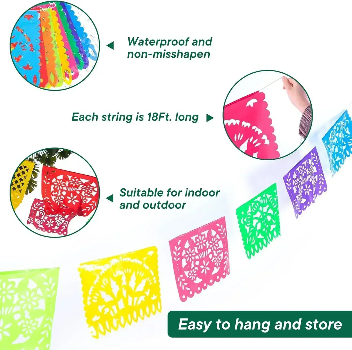 4 PCS Mexican Party Banners, Plastic Papel Picado Mexico Decor, Easter Decor, , Day of The Dead Decoration, 18 Feet Total - Lootquake
