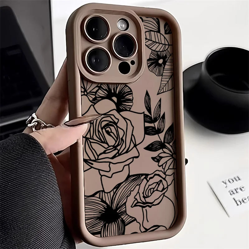 Funda para teléfono con flores negras