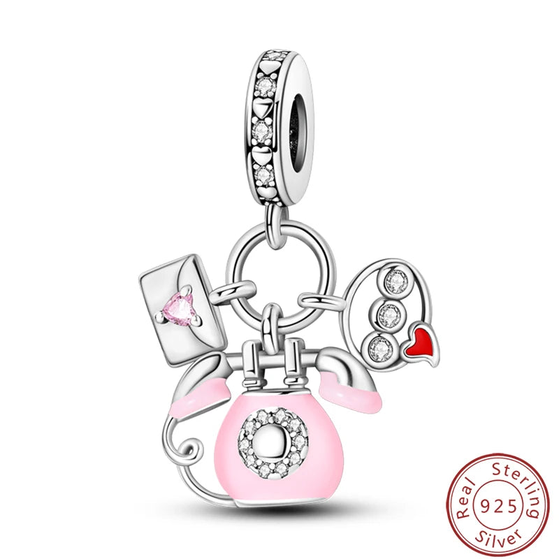 Ensemble de trois breloques en argent sterling S925, perles de 3 mm, motif princesse, golf, hamster, appareil photo, voyage, fabrication de bijoux fins