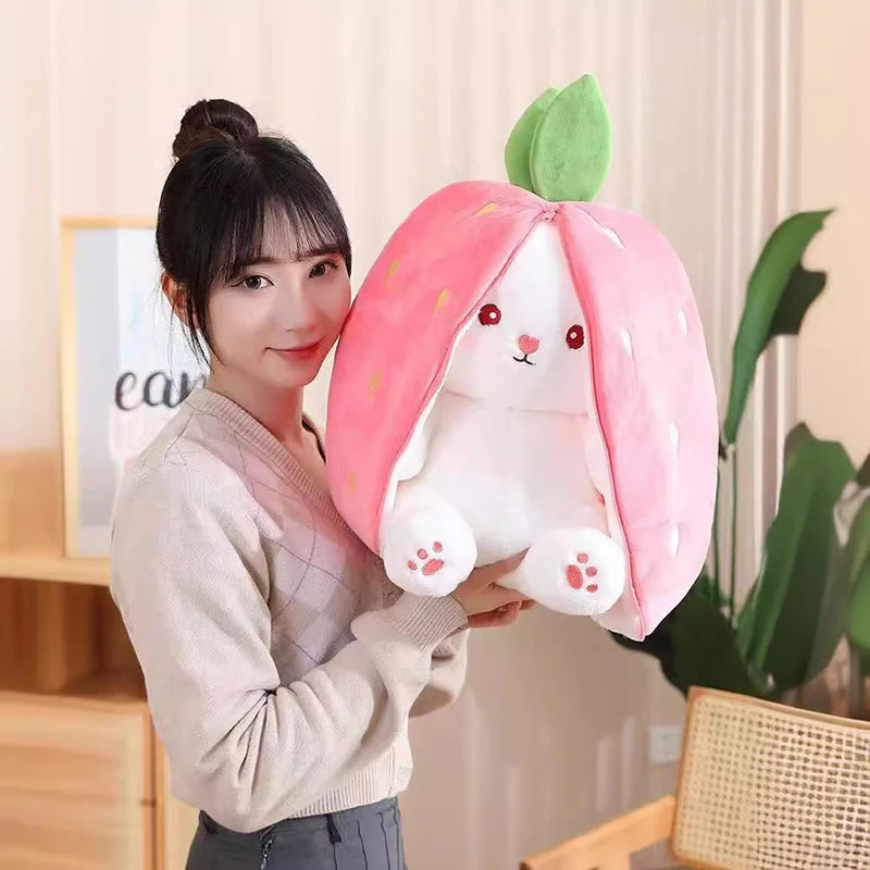 Easter Bunny Plush Reversible Carrot Strawberry Bunny Plush Toy Pillow Bunny With Zipper Birthday Gift For Boys Girls Kids Doll - Lootquake