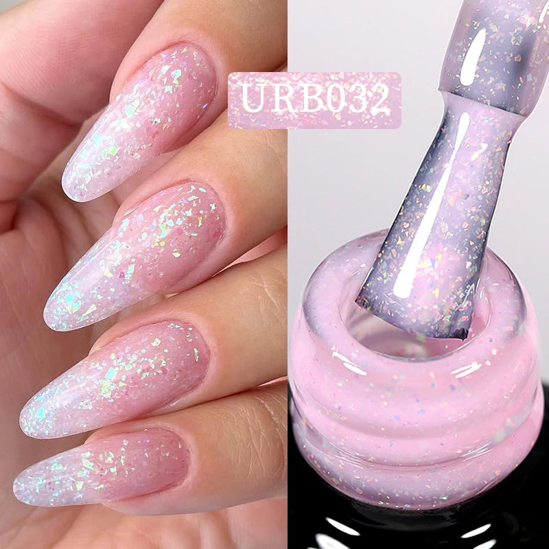 UR SUGAR Esmalte de uñas en gel con base de goma, color azul, dorado, con brillo, capa superior, esmalte de uñas en gel UV LED, para manicura