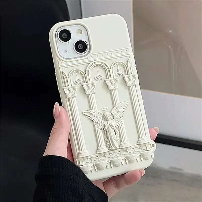 Funda para teléfono con estatua de ángel en 3D con ilustraciones retro de moda literaria