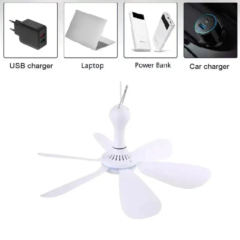 Silent 6 Leaves USB Powered Ceiling Canopy Fan with Remote Control Timing 4 Speed Hanging Fan for Camping Bed Dormitory Tent New - Lootquake