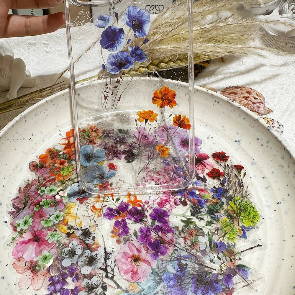 Lot de 50 autocollants en forme de fleur, imperméables et transparents, en PET, pour livret, décoratif, pour guitare, carnet