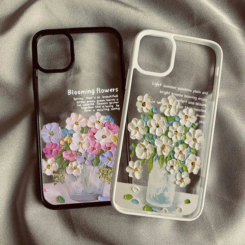 Art Oil Painted Flowers Clear Phone Case