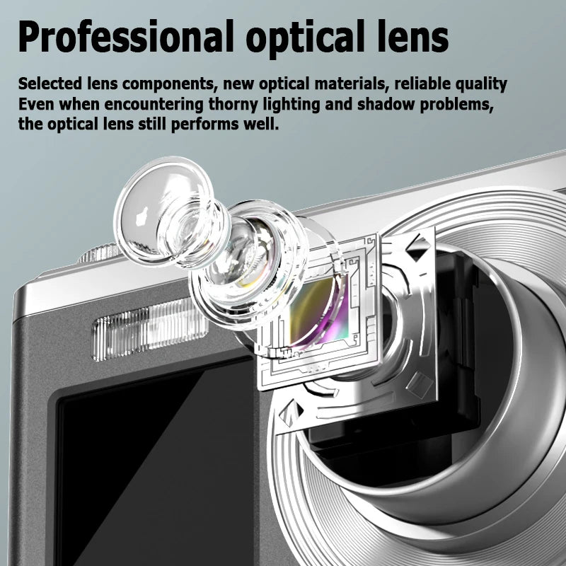 Appareil photo numérique 4K HD à objectif télescopique, double écran haute définition, zoom optique 16x, étanche, pour selfies, beauté, maison