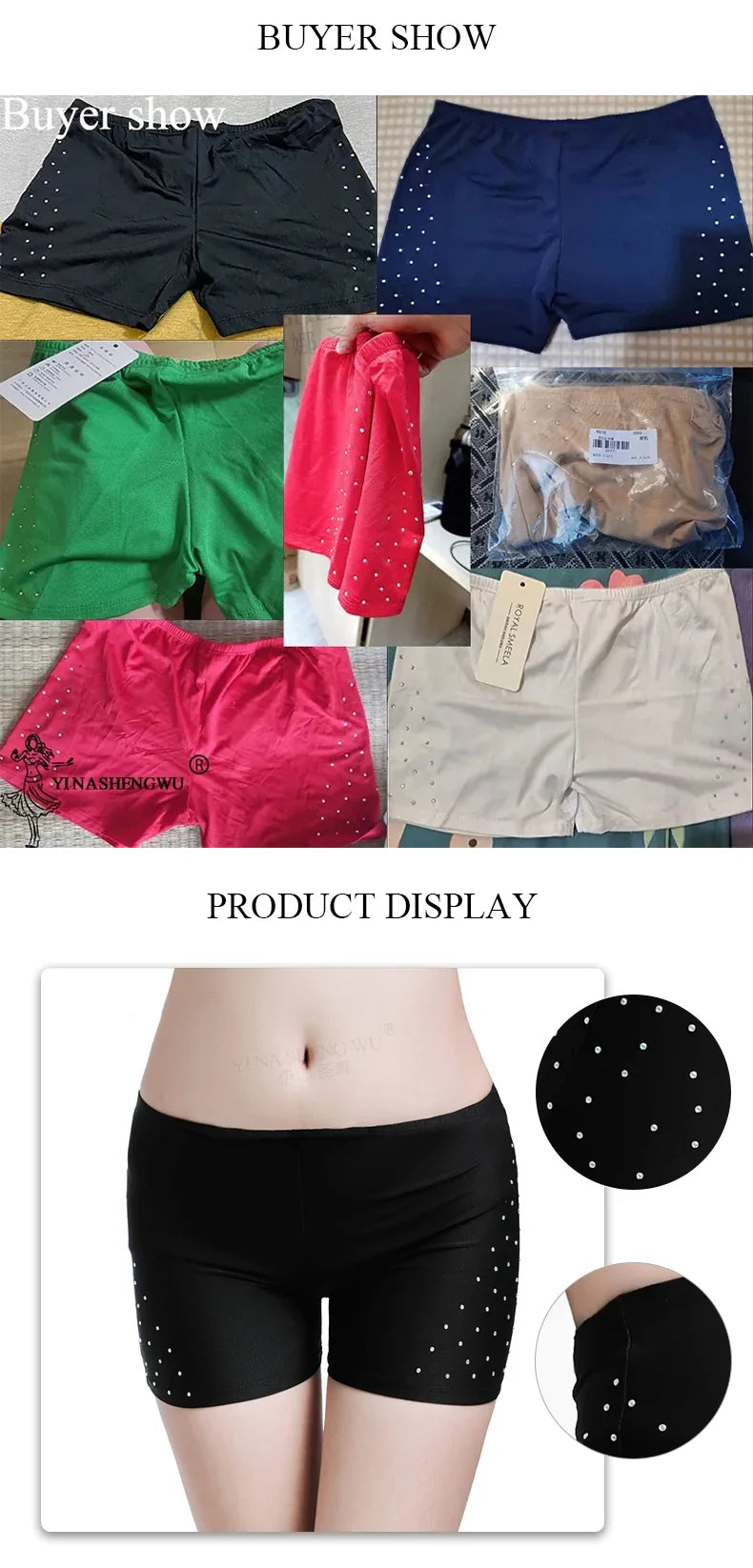 Belly Dance Safety Shorts Women's Belly Dance Clothes Leggings Tight-fitting Stretch Safety Pants with Diamonds Short Pants