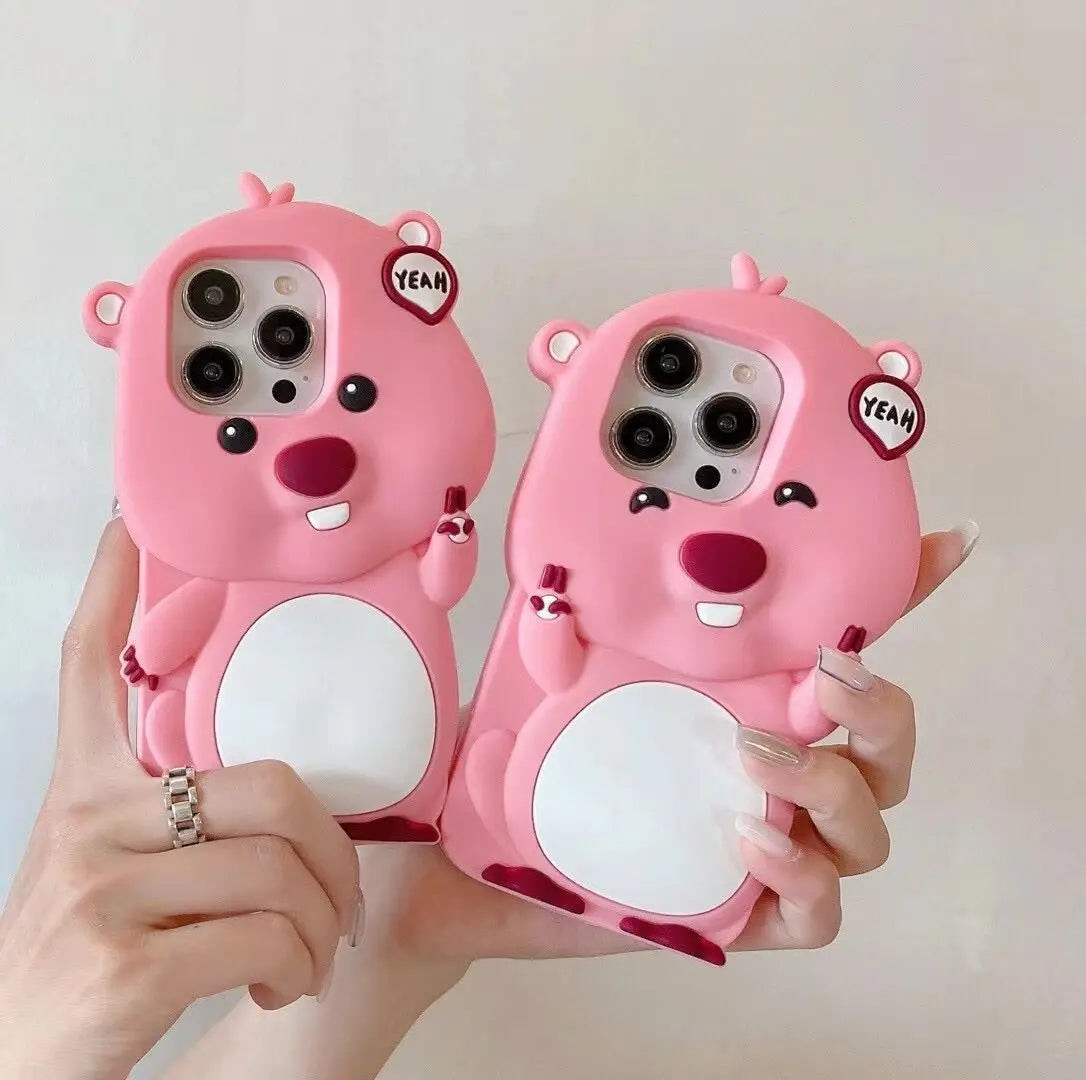 Funda para teléfono rosa con dibujos animados en 3D
