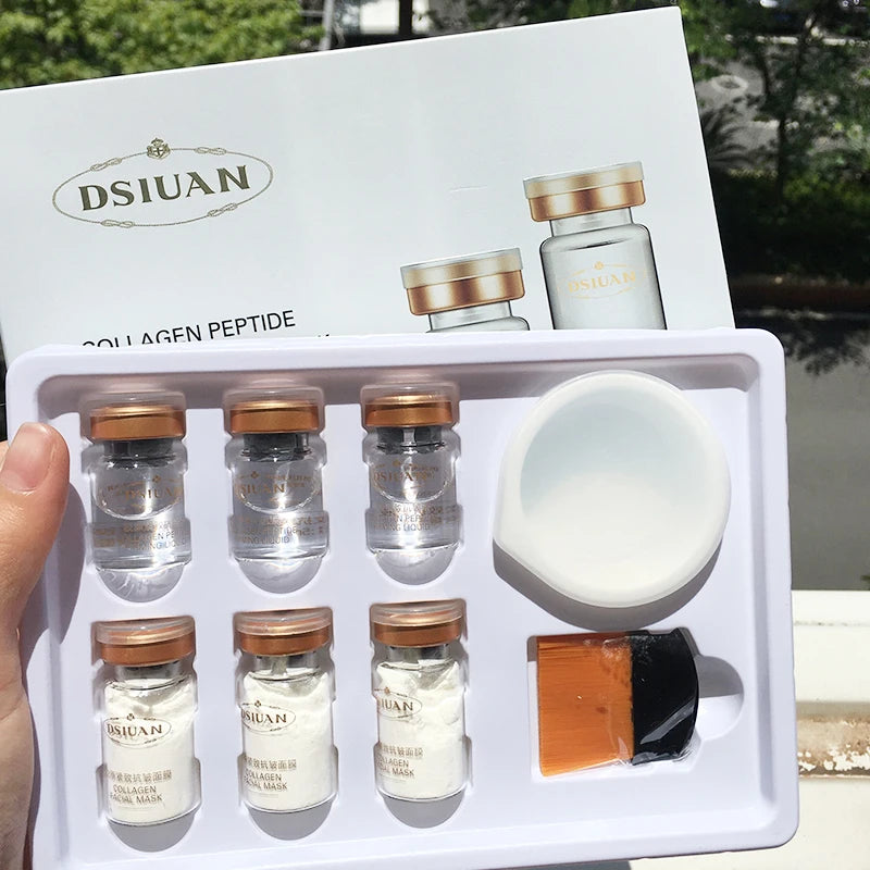Kit de mascarilla de 6 viales de péptidos de colágeno en polvo liofilizado de Corea, reafirmante facial, hidratante, rejuvenecedor, cuidado de la piel, belleza.