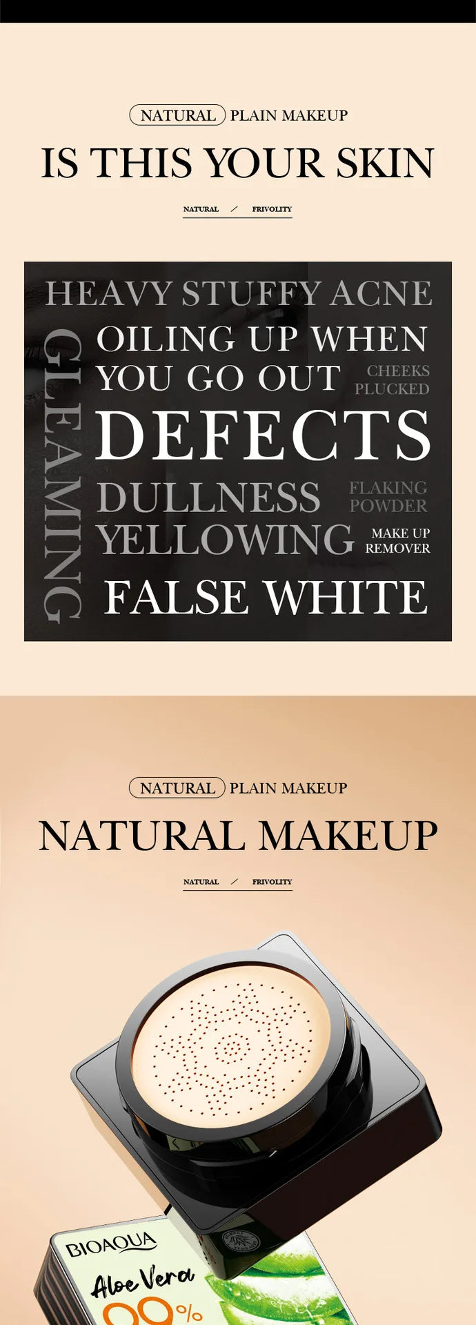 Coussin d'air CC Crème Fond de teint tête de champignon Hydratant Longue tenue Cosmétiques visage Éclaircissant naturel Base de teint Maquillage