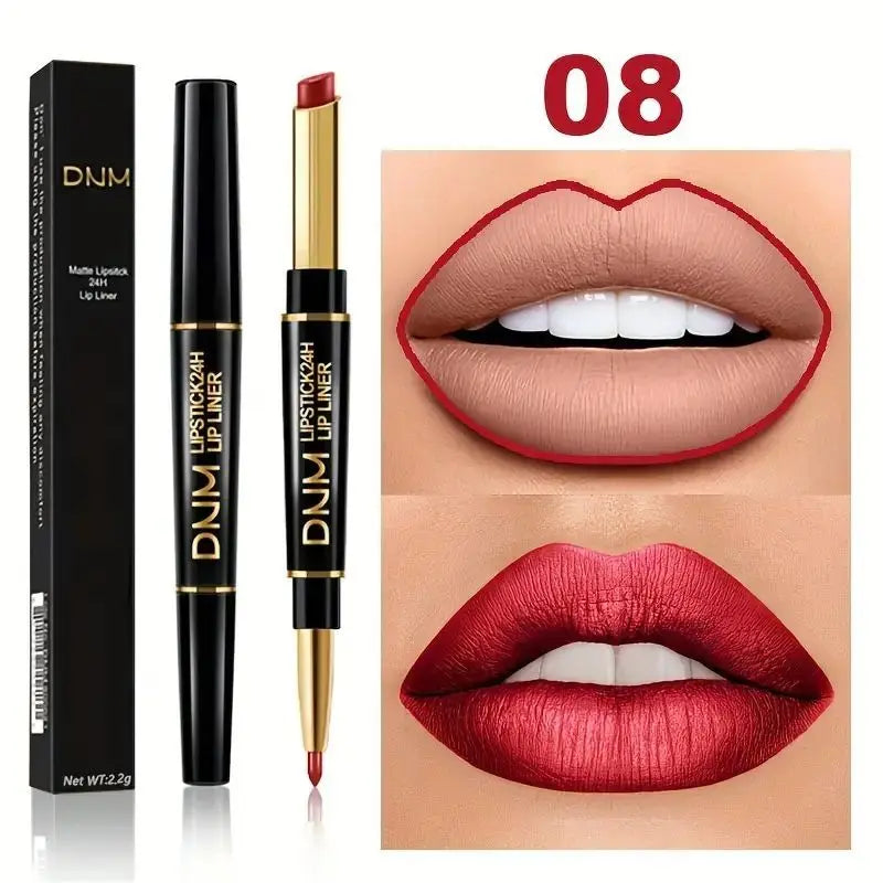 12 Colors Double-Ended Lipstick & Lip Liner Pencil,Waterproof, Non-Stick, Long Lasting,Make Natural Makeup Effect for All Skin
