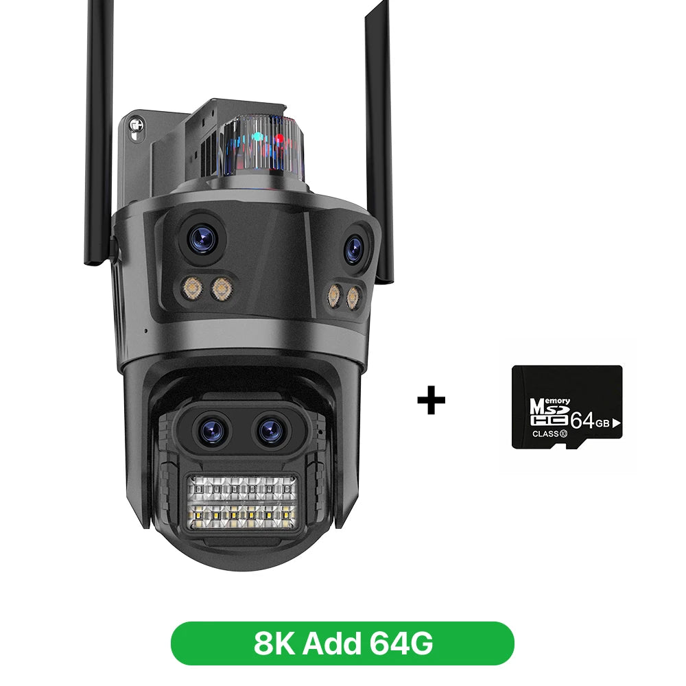 Cámara IP WIFI 8K con zoom 8X, cuatro lentes y cuatro pantallas, detección humana, 4K, 8MP, IP HD, doble pantalla, seguridad, impermeable, iCsee