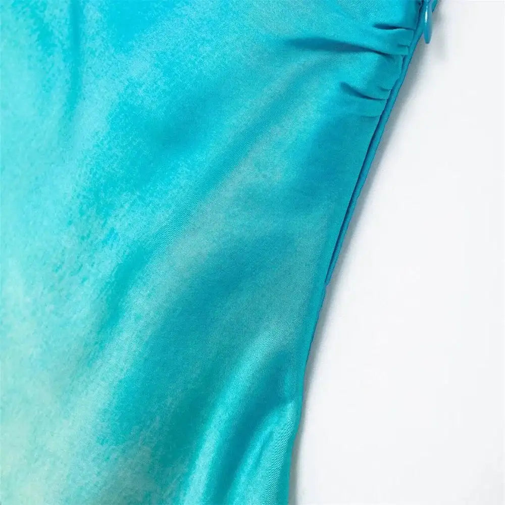 Gradient Long Dress Women Elegant One Shoulder Sleeveless Party Dress Female 2024 Summer Backless Tie-dye Lady Mermaid Robe - Lootquake