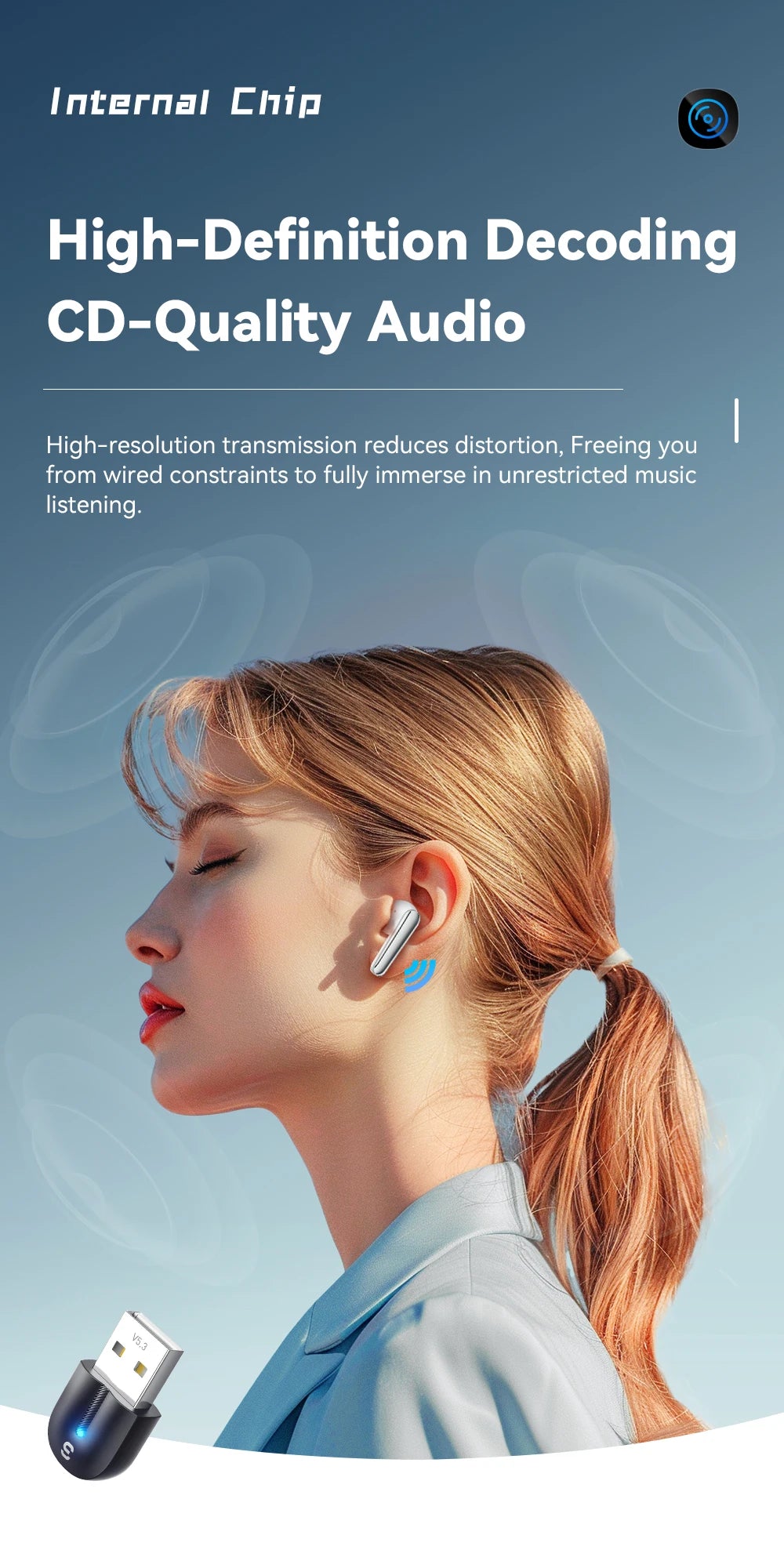 Adaptateur USB Bluetooth 5.3 Essager, récepteur audio auxiliaire, émetteur pour haut-parleur PC, ordinateur portable, boîte à son, souris sans fil, émetteur USB