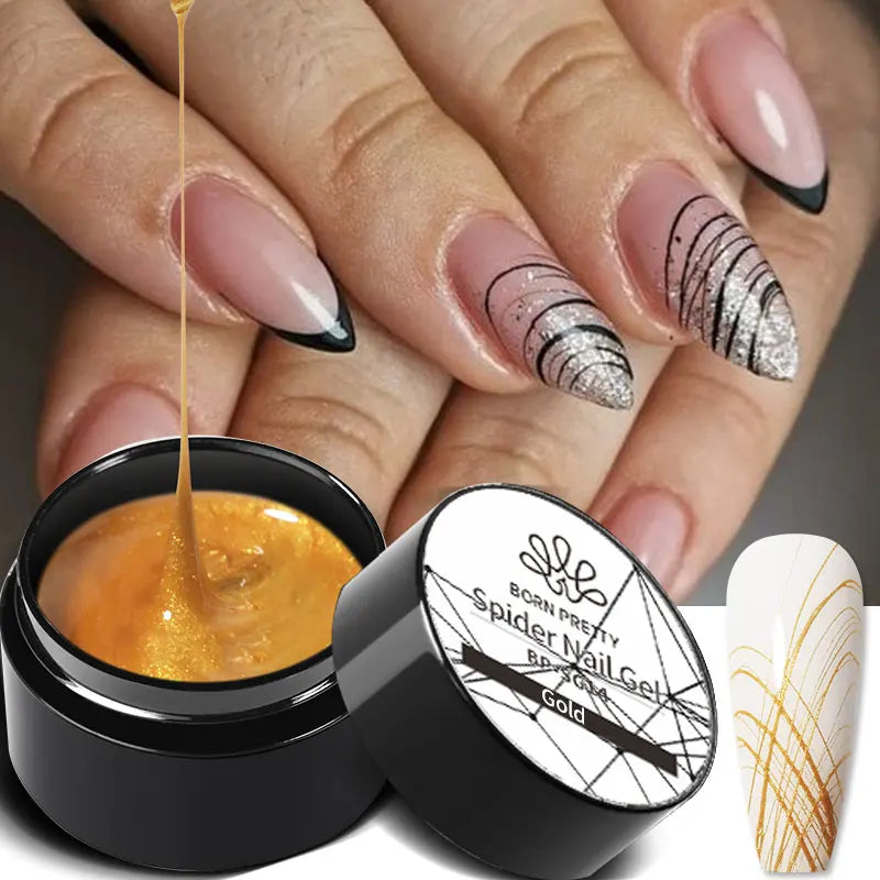 BORN PRETTY Esmalte de uñas en gel metálico con efecto espejo dorado y plateado, superbrillante, para dibujar líneas, uñas francesas, barniz UV.