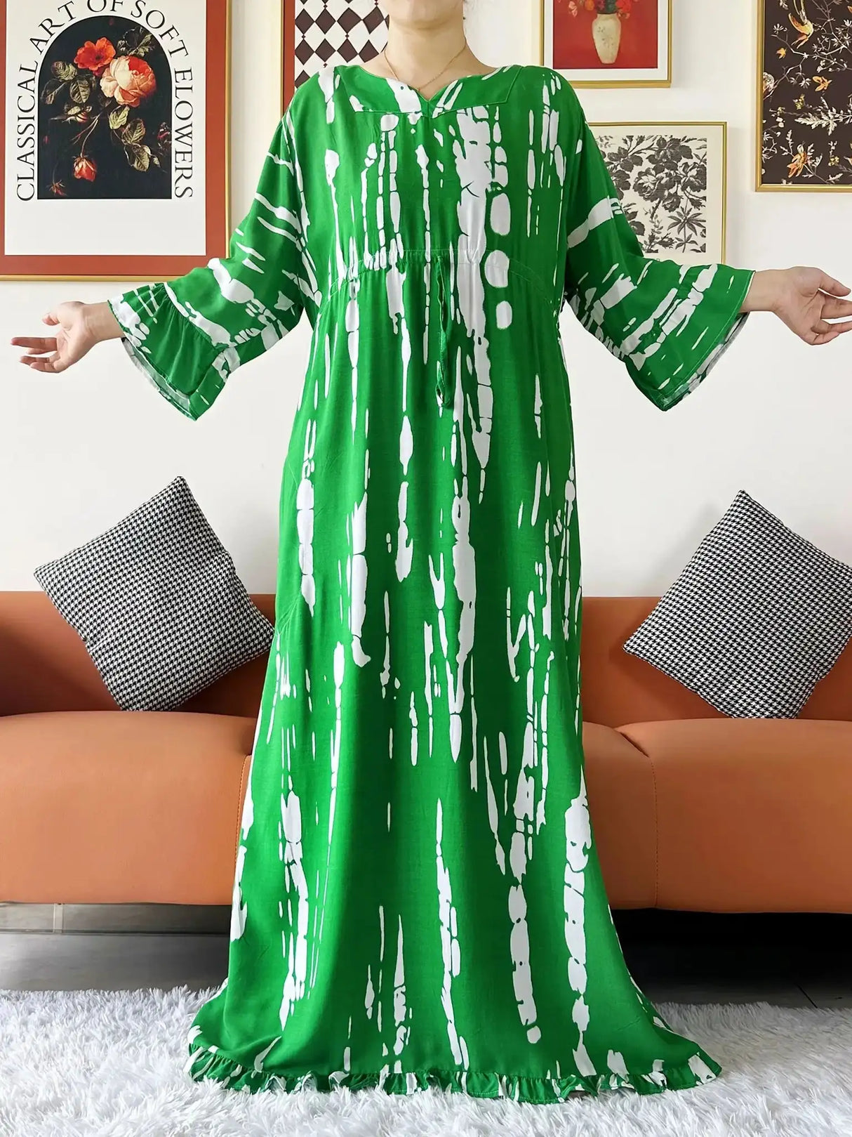 New Style African Dashiki Print Long Sleeve Loose Cotton Elegant Women Abaya Long Dress Summer Maxi Casual Dresses Vestidos