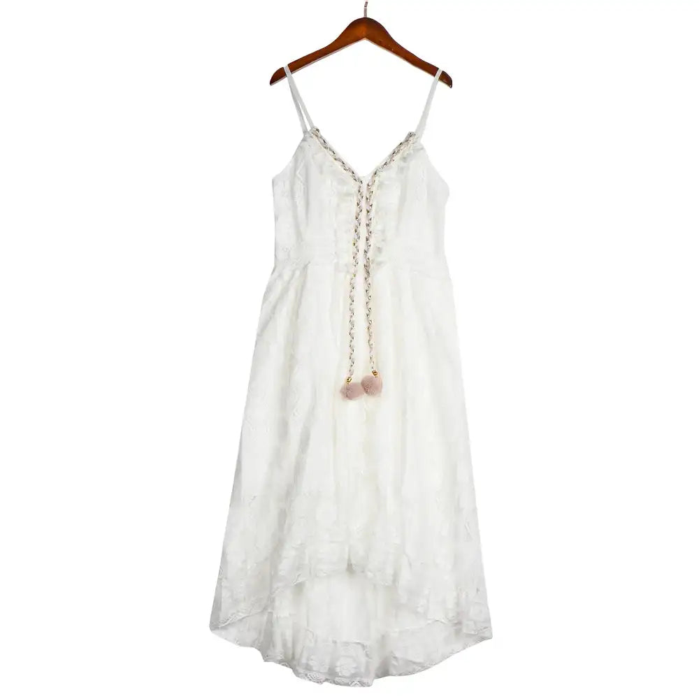 Vestido largo bohemio de verano para mujer, con encaje, cuello en V, mangas acampanadas, sexy, para fiesta, playa, boda