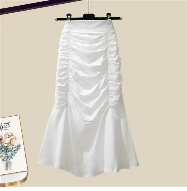 Spring/Summer Set Women's New Korean Edition Sweet and Spicy Bubble Sleeve Spliced Top Age Reducing Half Skirt Two Piece Set - Lootquake