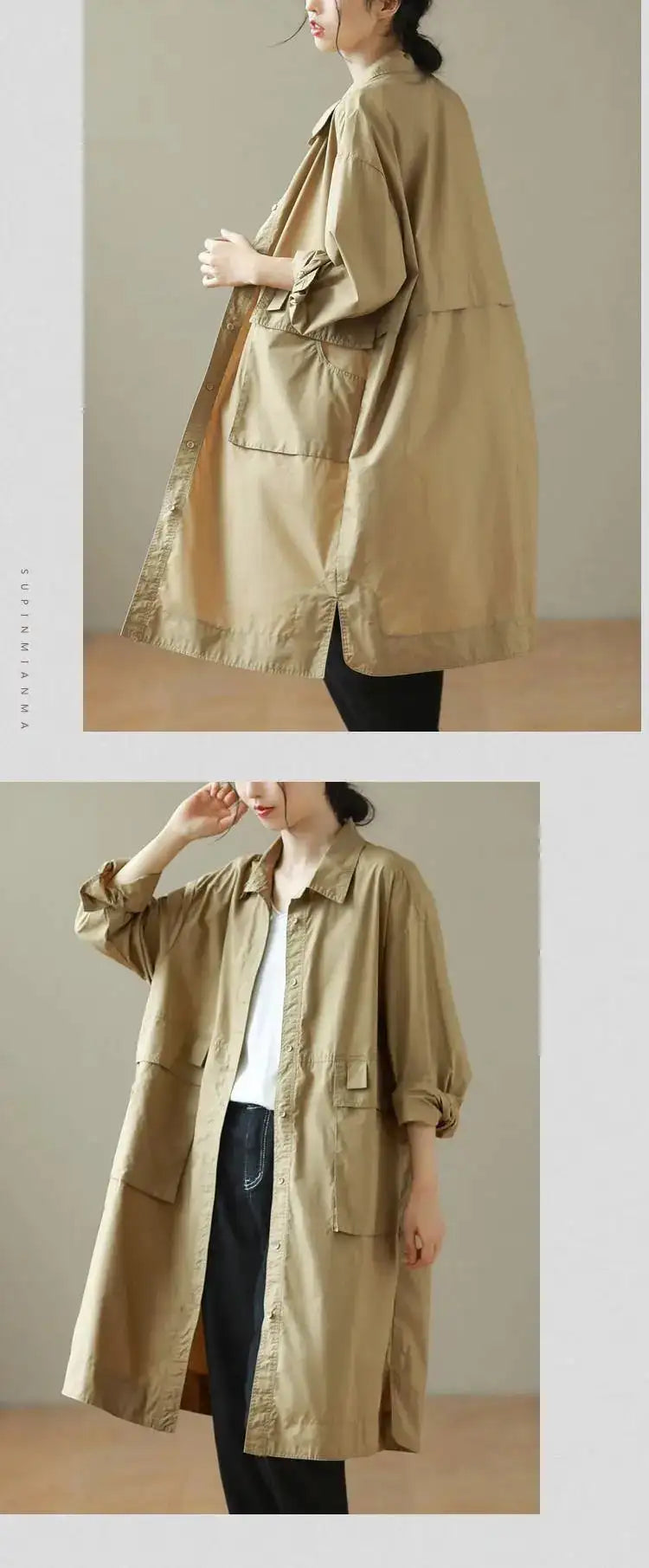 9290 Spring Fall Trench Coat Women Mid Length Windbreaker Single-breasted Double Pockets Casual Loose Overcoat Female Outerwear - Lootquake