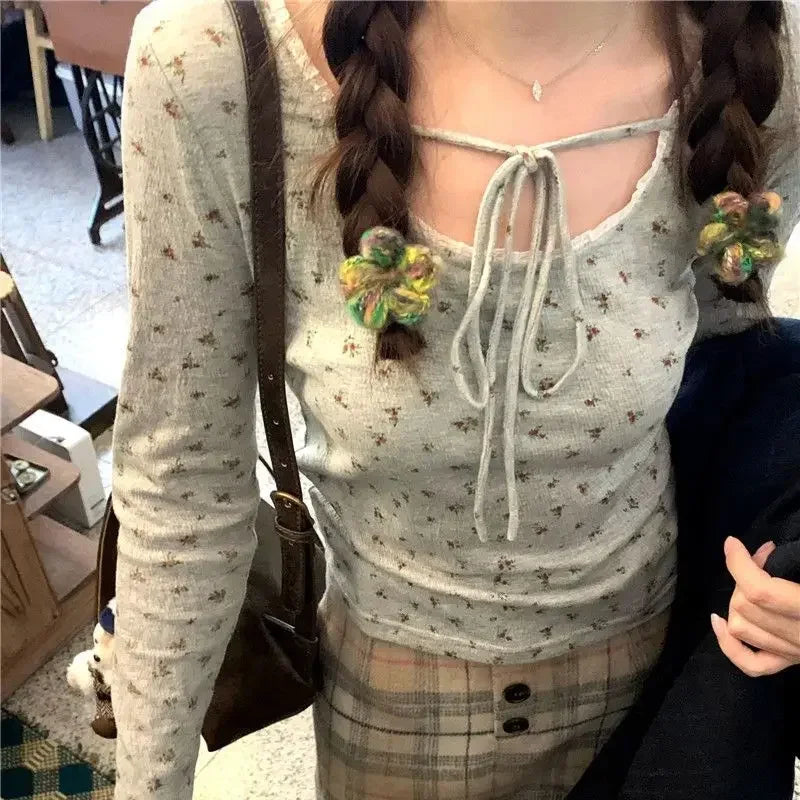 2024 Summer Kawaii Sweet Y2k Crop Tops Woman Casual Slim Long Sleeve Blouse Solid Korean Fashion Bodycon Pullover Office Lady - Lootquake