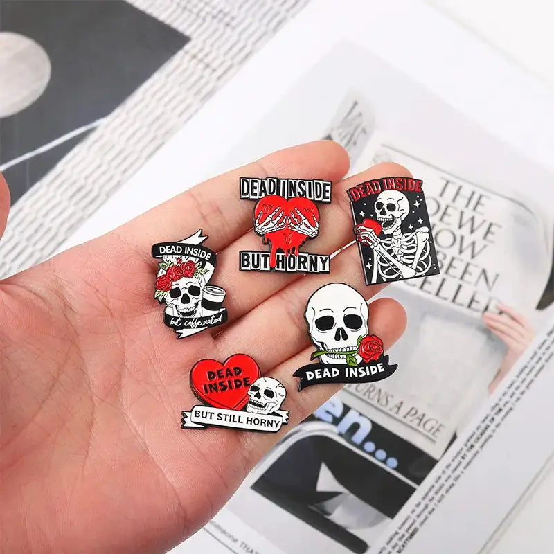 Punk Style Brooch Skull Rose Heart Brooch Halloween Cat Head Compass Wizard Hat Black Cat Alloy Brooches Enamel Badge Lapel Pins - Lootquake