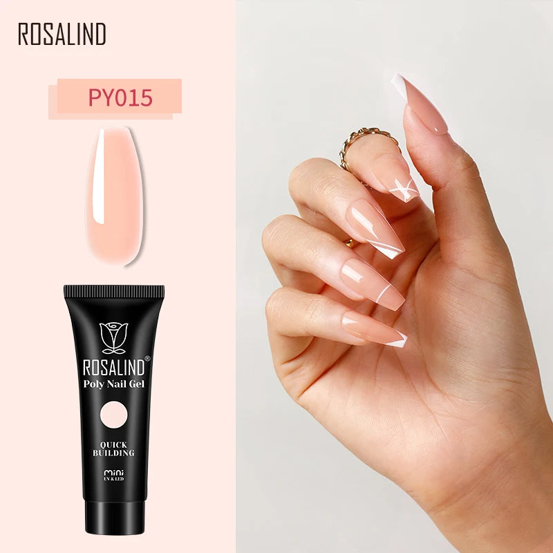 ROSALIND Poly Nail Gel Semi Permanent Acrylic Nail Art Hybrid Varnishes Poly Crystal Nail Polish Top Base Coat Need UV/LED Lamp