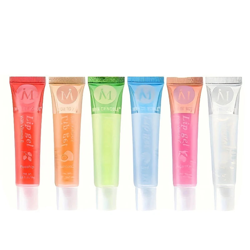 Lot de 6 rouges à lèvres hydratants aux fruits, transparents, à l'huile de rose musquée, à l'argan, à la menthe poivrée et à l'aloe vera, à la noix de coco, longue tenue