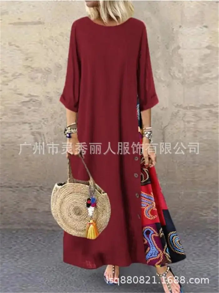 Women's Fashion Casual Loose Big Swing Half Sleeve Long Dress Floral Holiday Maxi Dress Plus Size Vestidos Longos Robe - Lootquake