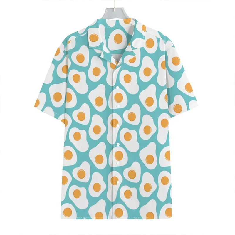 Funny Fried Egg Pattern Print Hawaiian Shirts For Men Summer Short Sleeve Holiday Beach Shirt 3d Print Mens Blouse Shirt - Lootquake