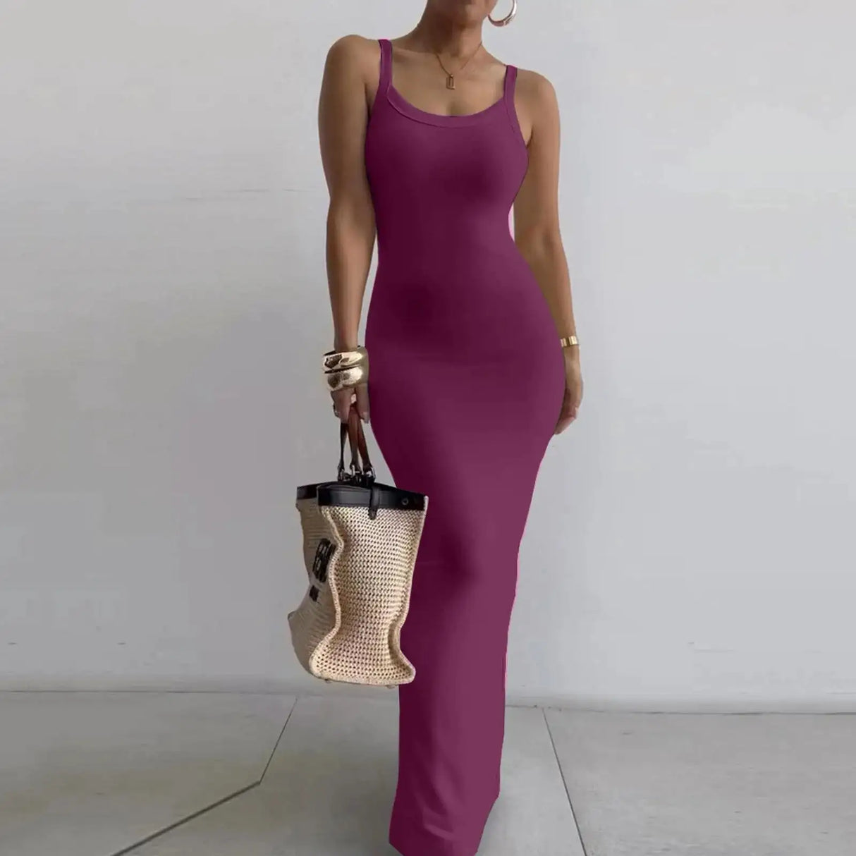 Women's Bodycon Maxi Dress Summer Sleeveless Long Dress For Beach Holiday Vacation Robes Femmes Solid Color Slim Fit Dresses - Lootquake