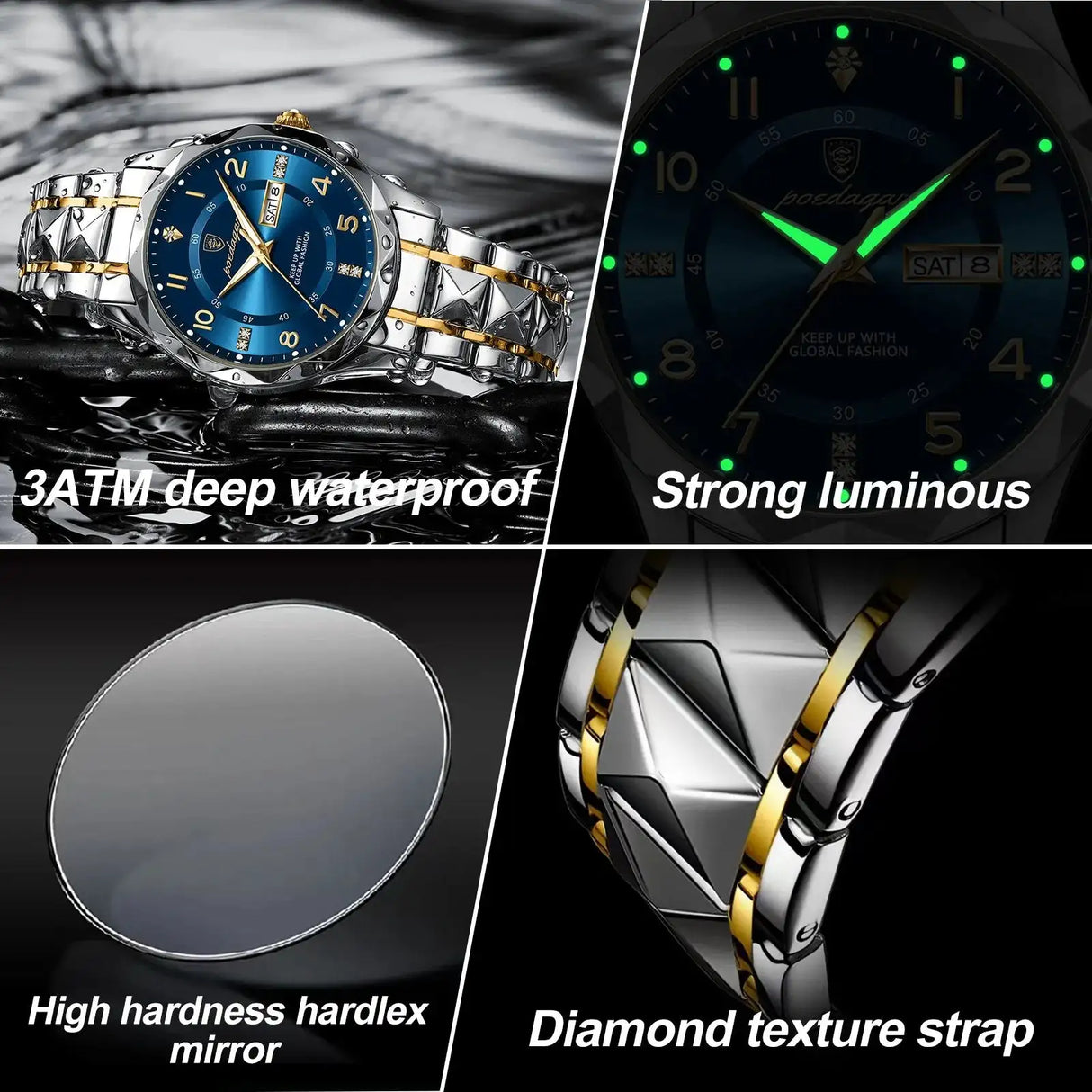 POEDAGAR Luxury Business Men's Wristwatch Stainless Steel Date Week Man Watch Waterproof Luminous Fashion Quartz Watches For Men - Lootquake