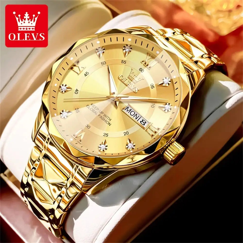 OLEVS Original Fashionable Men's Quartz Watch Top Luxury Brand Waterproof Stainless Steel Diamond Date Week Men's Business Watch - Lootquake