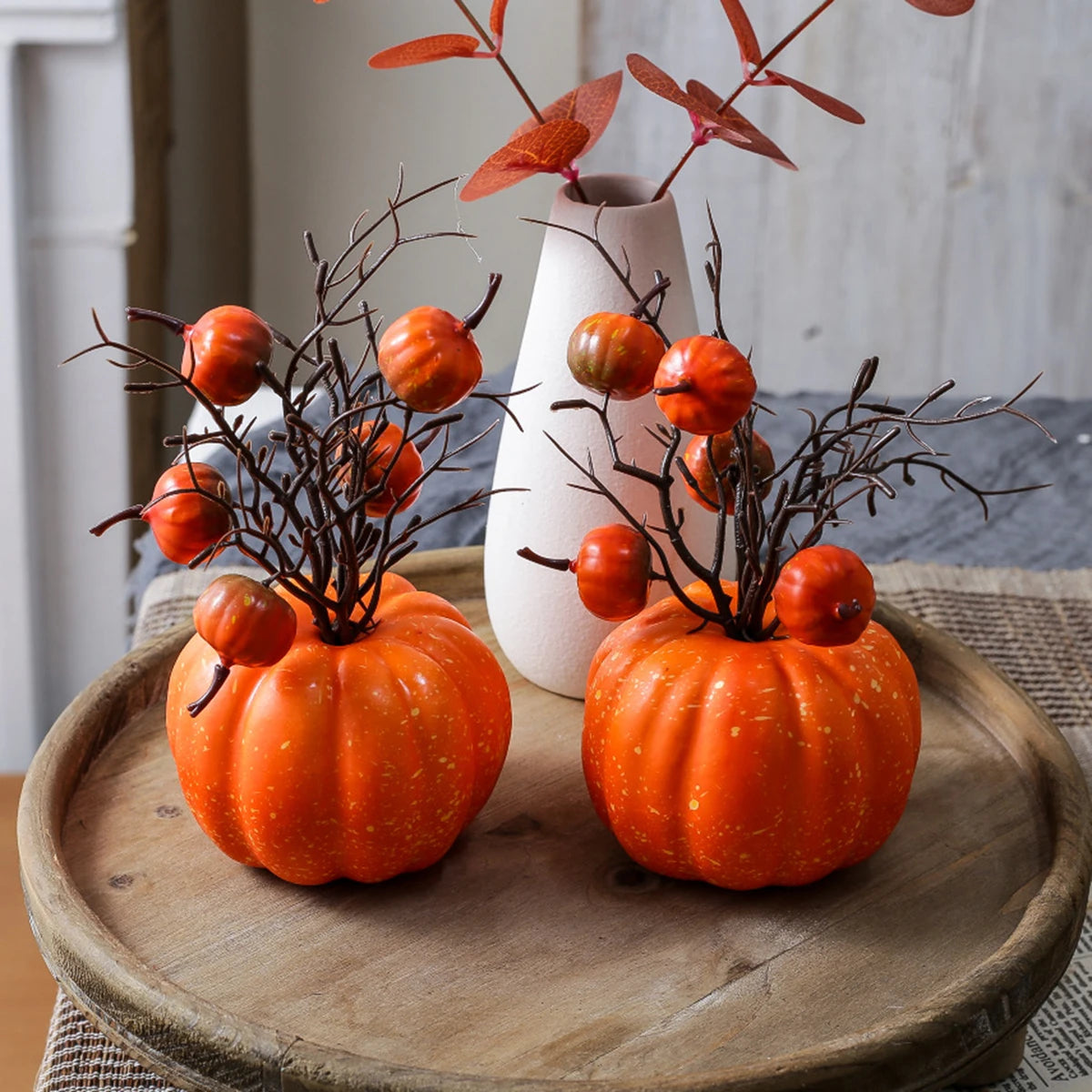 Decoración de calabaza de Halloween con flores artificiales para fiesta, decoraciones otoñales espeluznantes para el hogar, regalo de arreglo floral artificial