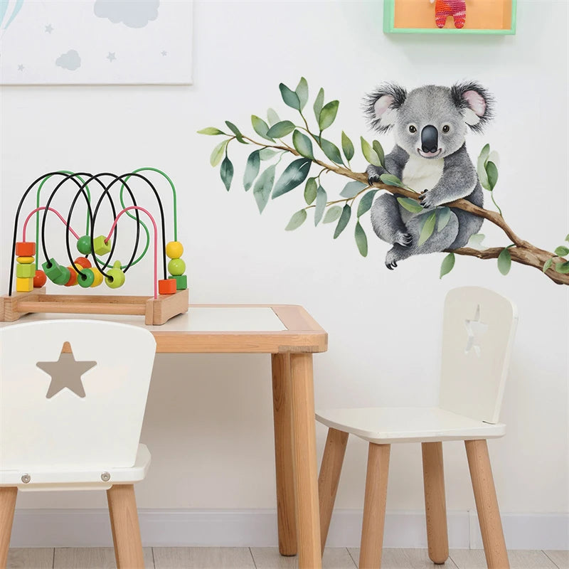 Pegatinas de pared de dibujos animados de koala trepando ramas de árboles, decoración de pared para habitación infantil, guardería, papel tapiz de PVC