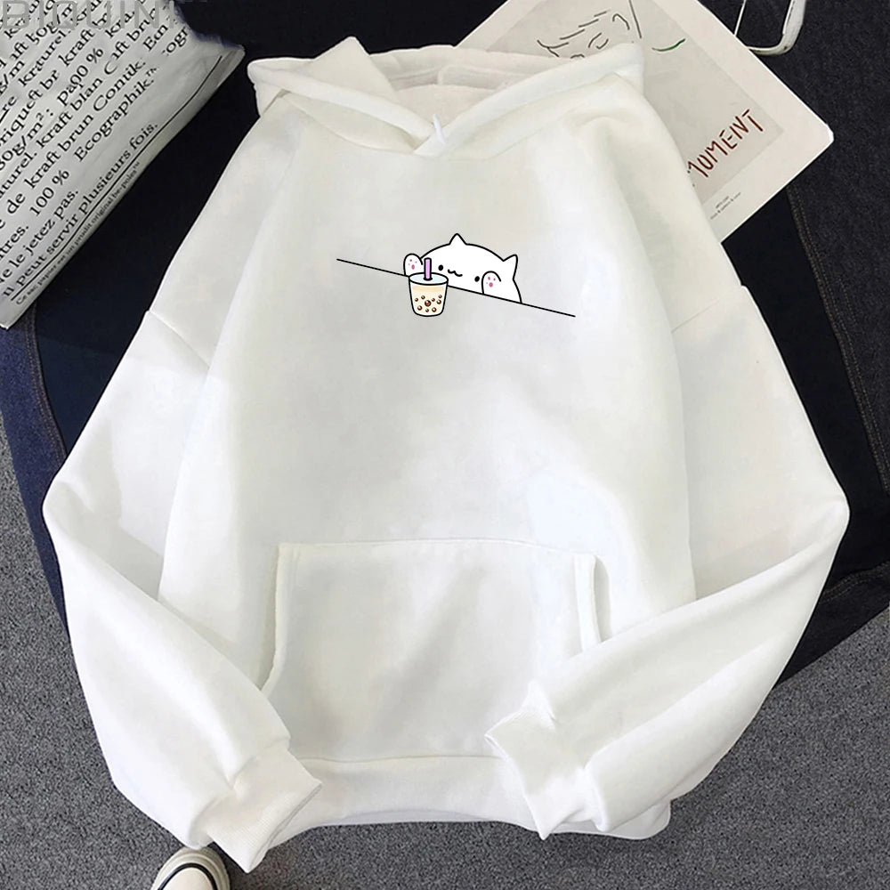 Bubble Tea Casual Pullover hoodie women Cartoon Female Hooded Clothes Plus Size Hoodies Kawaii Cat Boba Women fleece Sweatshirts - Lootquake