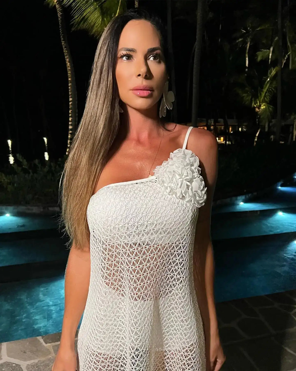 Sexy 3D Flower Long Dress Women 2024 Summer Semi-sheer Party Dresses Elegant Slim One Shoulder Maxi Vestidos Holiday Beach Robe - Lootquake