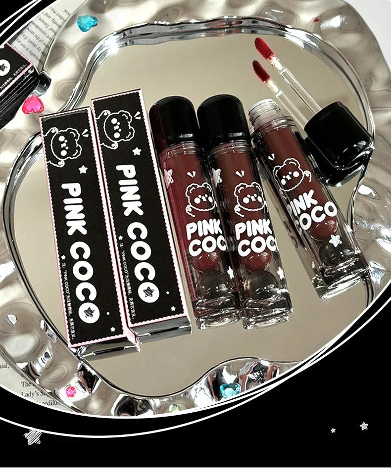 Lápiz labial líquido rojo oscuro con efecto espejo, color marrón rojizo, hidratante ligero, antiadherente, con alta pigmentación, maquillaje cosmético para labios.