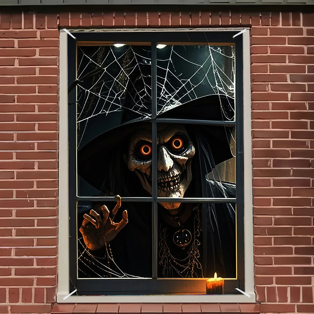 Décoration d'Halloween, 1 pièce, bannière de fenêtre en polyester avec des motifs terrifiants et fantastiques, thème de sorcière maléfique