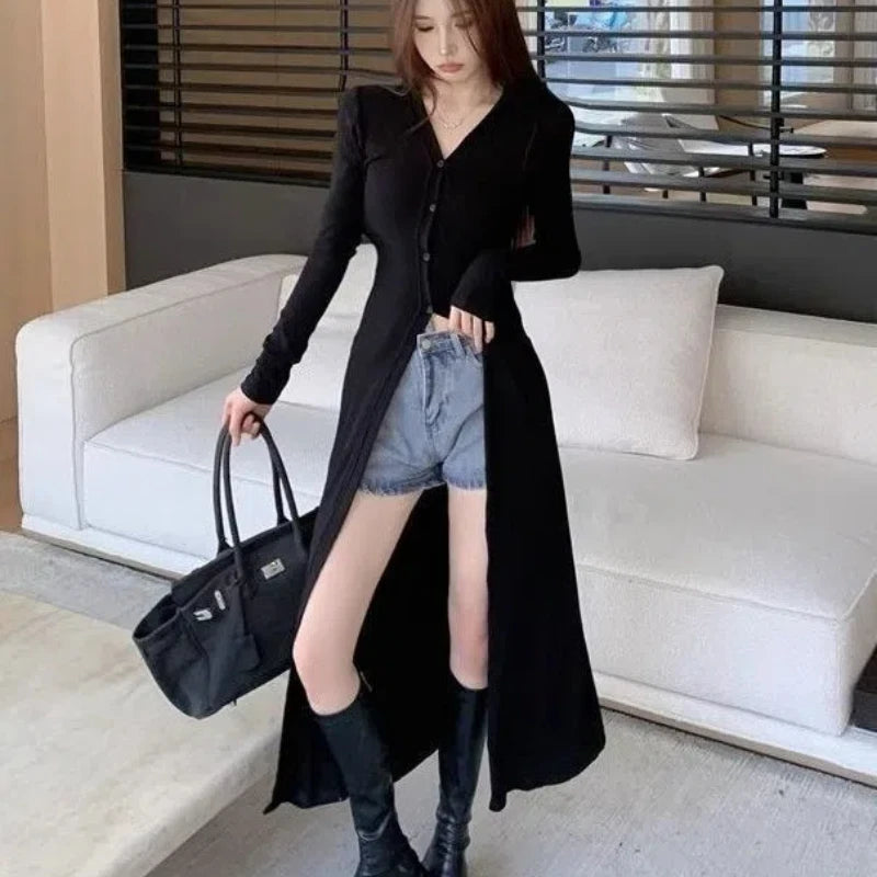Street Casual Black Slim Long T Shirts Spring Autumn New Long Sleeve Solid Simplicity Fashion Tops Trend Vintage Women Clothing - Lootquake