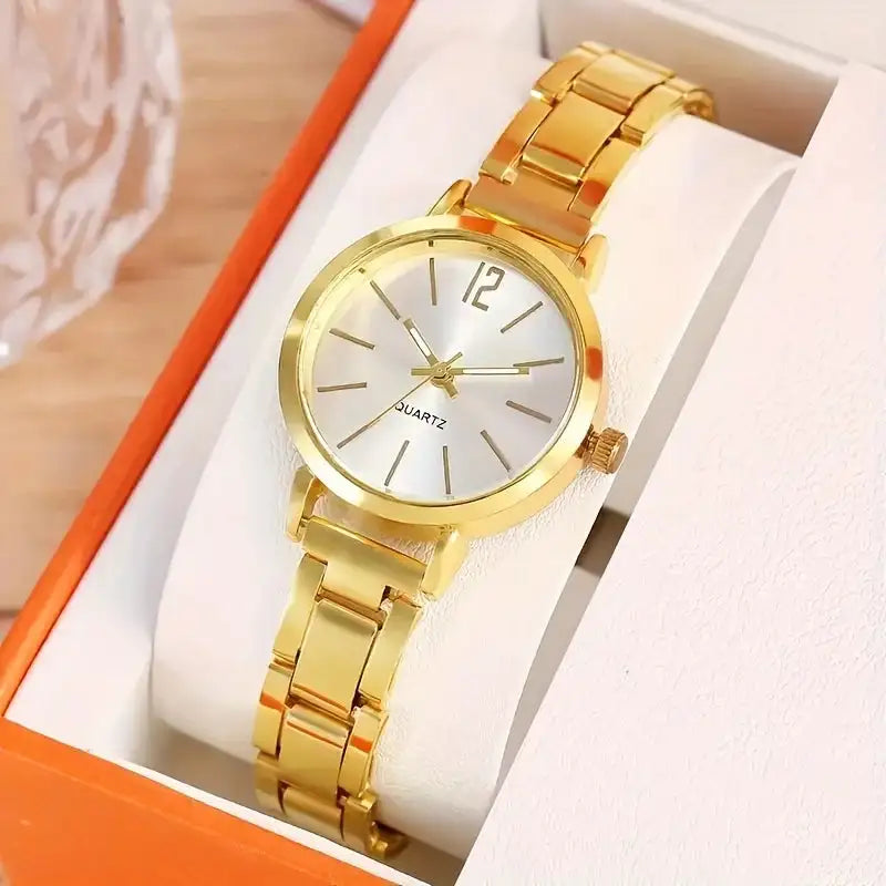 2pcs Set Watch Luxury Women Simple Dial Hollow Strap Fashion Gold Bracelet Quartz Wristwatch Student Ladies Watches Reloj Mujer - Lootquake