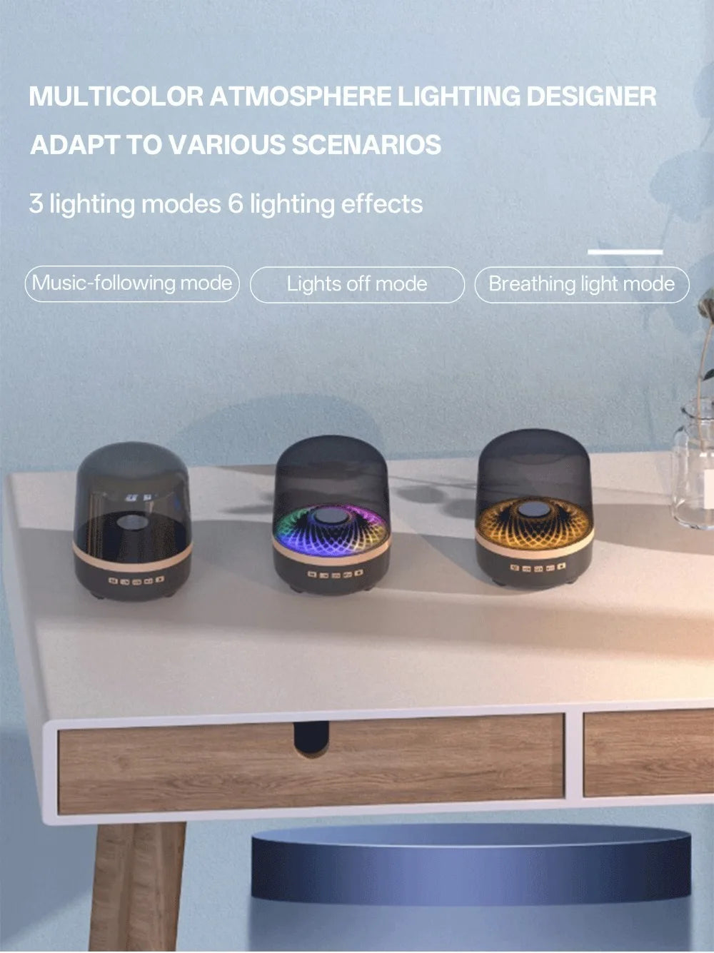 Altavoces portátiles Bluetooth 5.3 con lámpara de respiración, subwoofer de audio Hi-Fi 3D, altavoz para exteriores, caja de graves envolvente para música