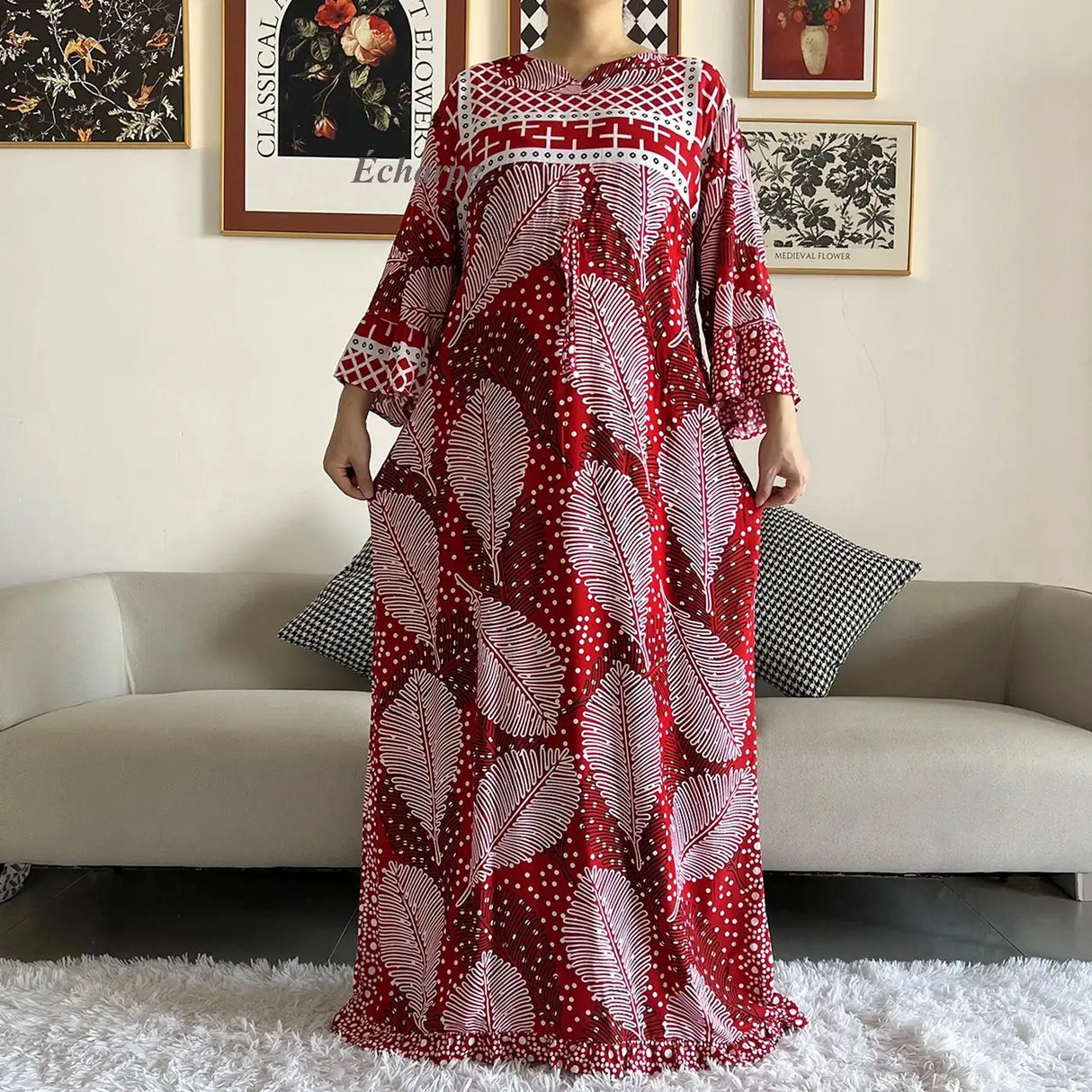 New Style African Dashiki Print Long Sleeve Loose Cotton Elegant Women Abaya Long Dress Summer Maxi Casual Dresses Vestidos - Lootquake