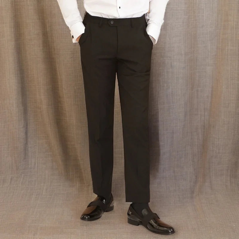 Black Men Pants with Side Satin Stripe One Piece Slim Fit Formal Male Trousers Official Fashion - Lootquake