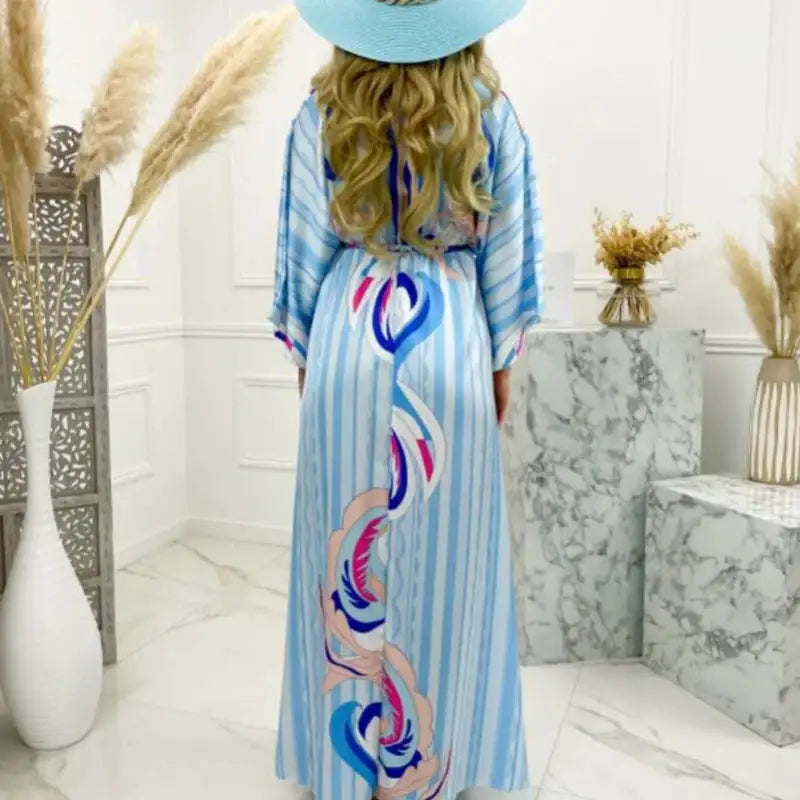 2023 Women Gorgeous Boho Print Maxi Beach Dress Summer Deep V Slit Elastic Waist Party Dress Elegant Holiday Long Dress Vestidos - Lootquake