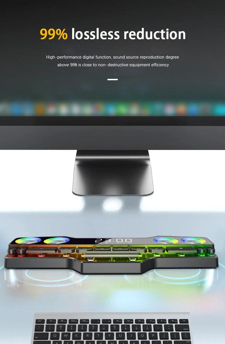 Barre de son sans fil Bluetooth pour jeux vidéo, USB, stéréo 3D, caisson de basses, FM, horloge, barre de son intérieure, haut-parleur pour ordinateur, offre spéciale