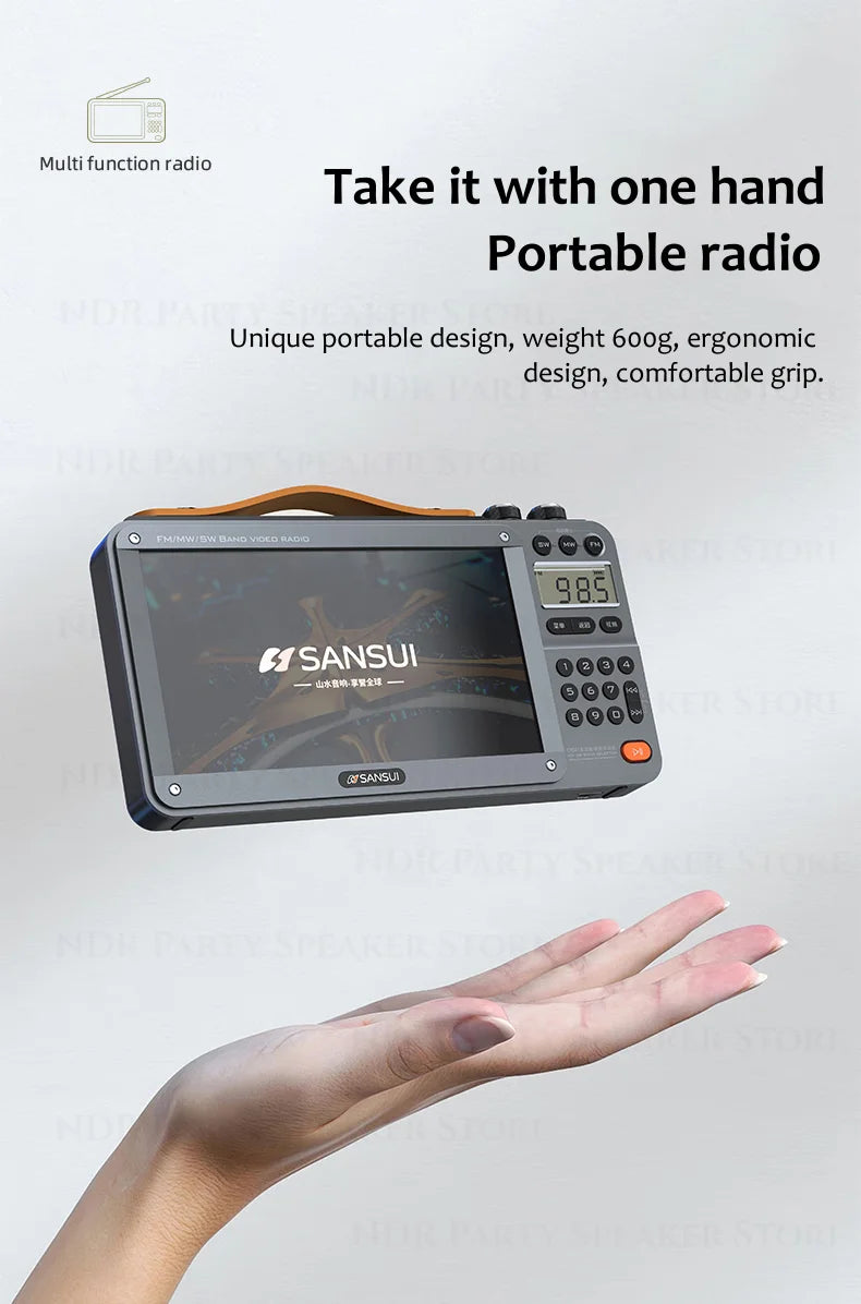 Enceintes Bluetooth sans fil SANSUI, radio pleine bande, lecteur vidéo LED HD, baladeur MP4 portable, batterie rechargeable intégrée